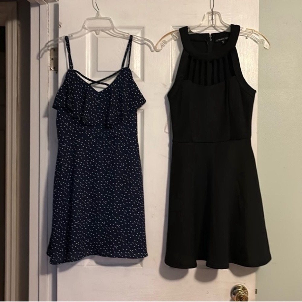 Three Hearts Blue and Black Fit and Flare Mini Dress